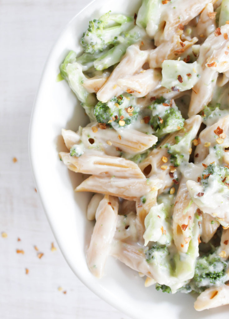 Vegan Alfredo Pasta Dinner Fresh Water Peaches