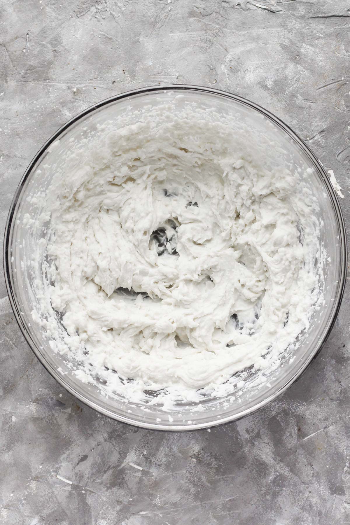 Coconut frosting in mixing bowl.