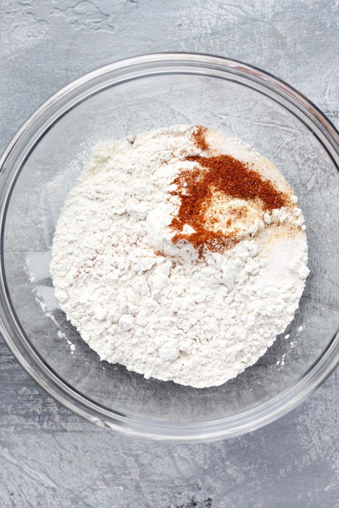 Flour ingredients in mixing bowl.