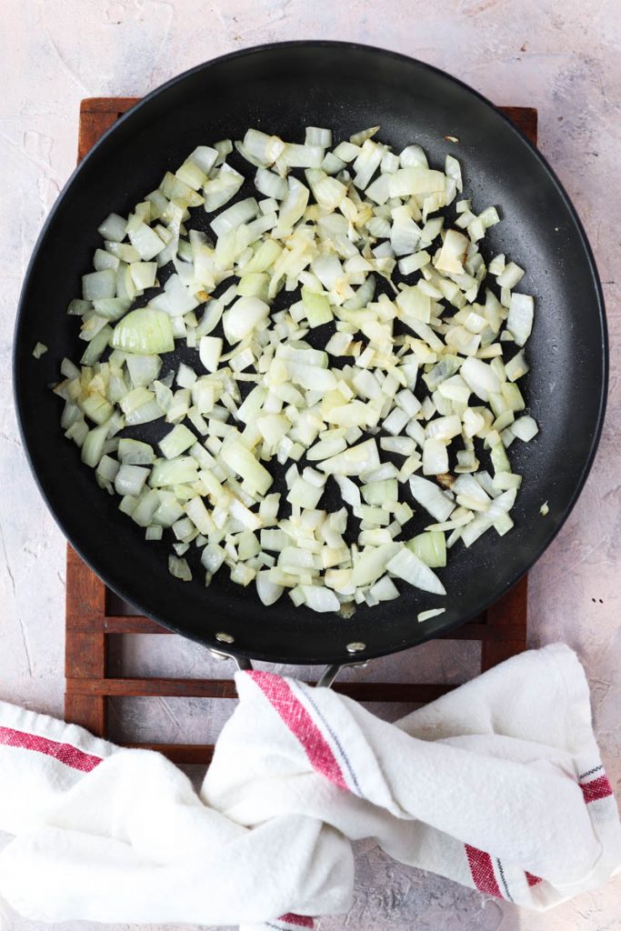 Chopped onions in a pan.