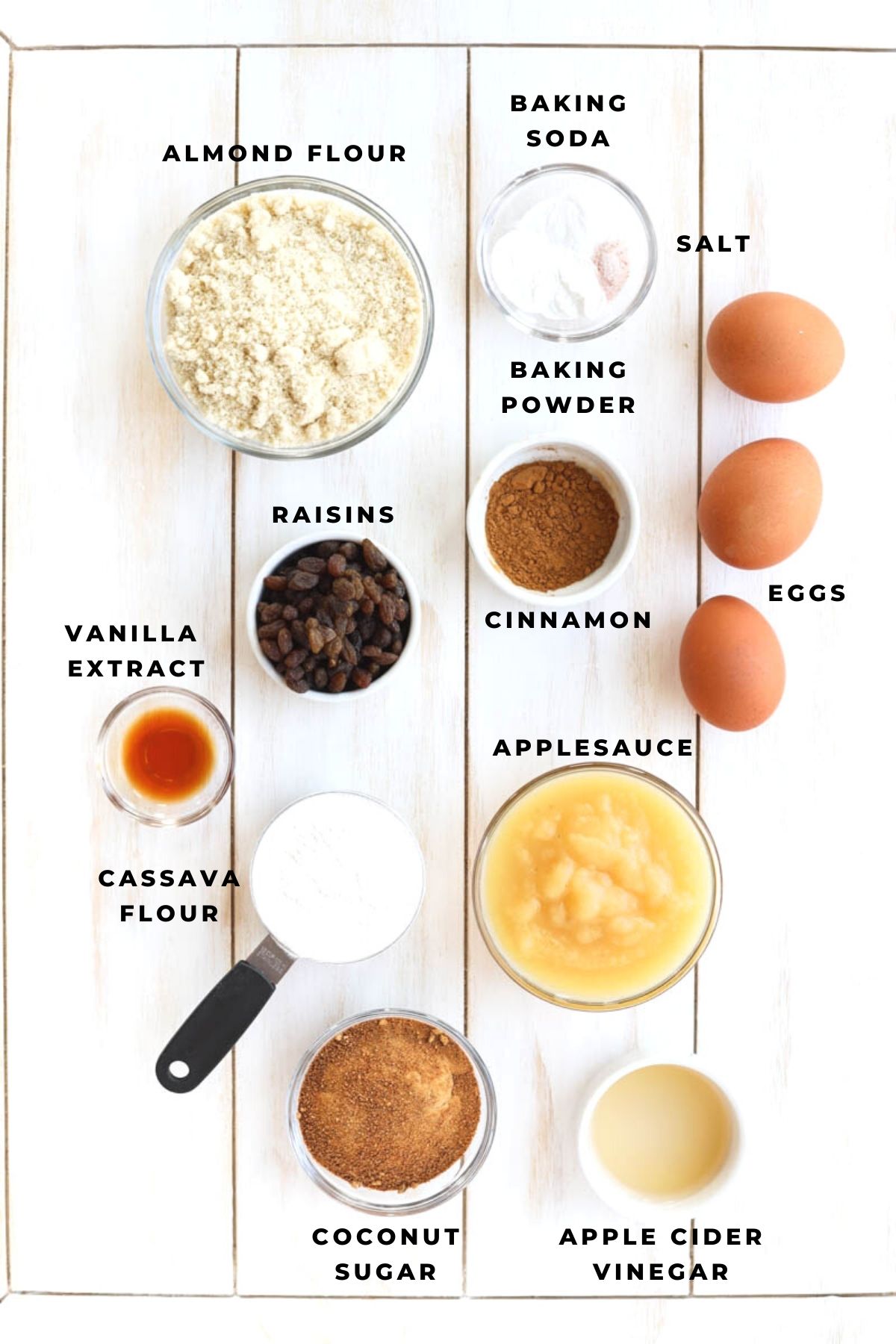 Overhead shot of cinnamon raisin bread ingredients.