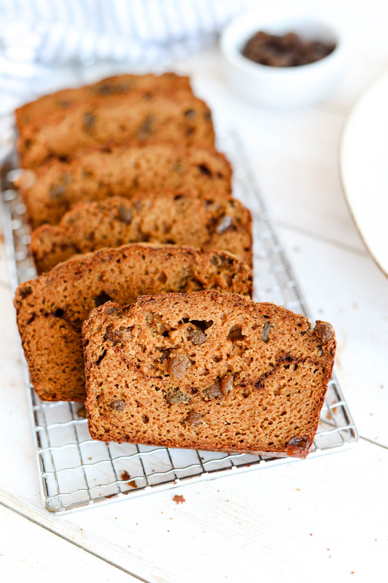 Cinnamon raisin bread sliced and laid out nicely.