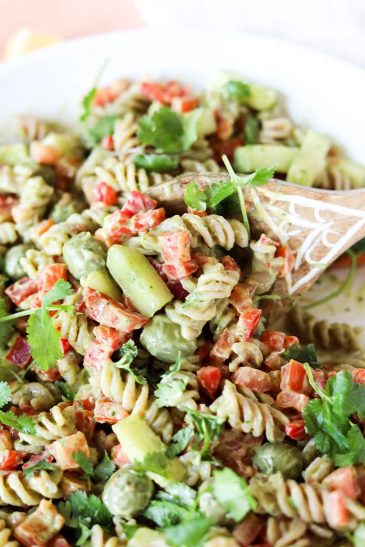Creamy Avocado Pasta Salad (Vegan) Fresh Water Peaches