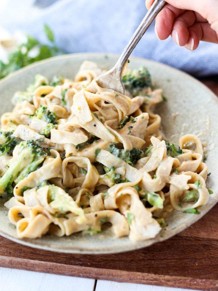 Dairy Free Chicken Alfredo with Broccoli Fresh Water Peaches