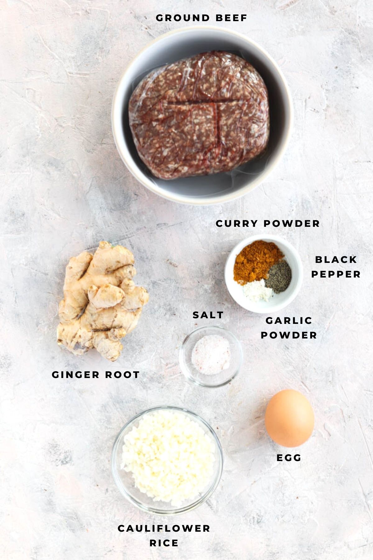 Overhead shot of ginger meatball ingredients.