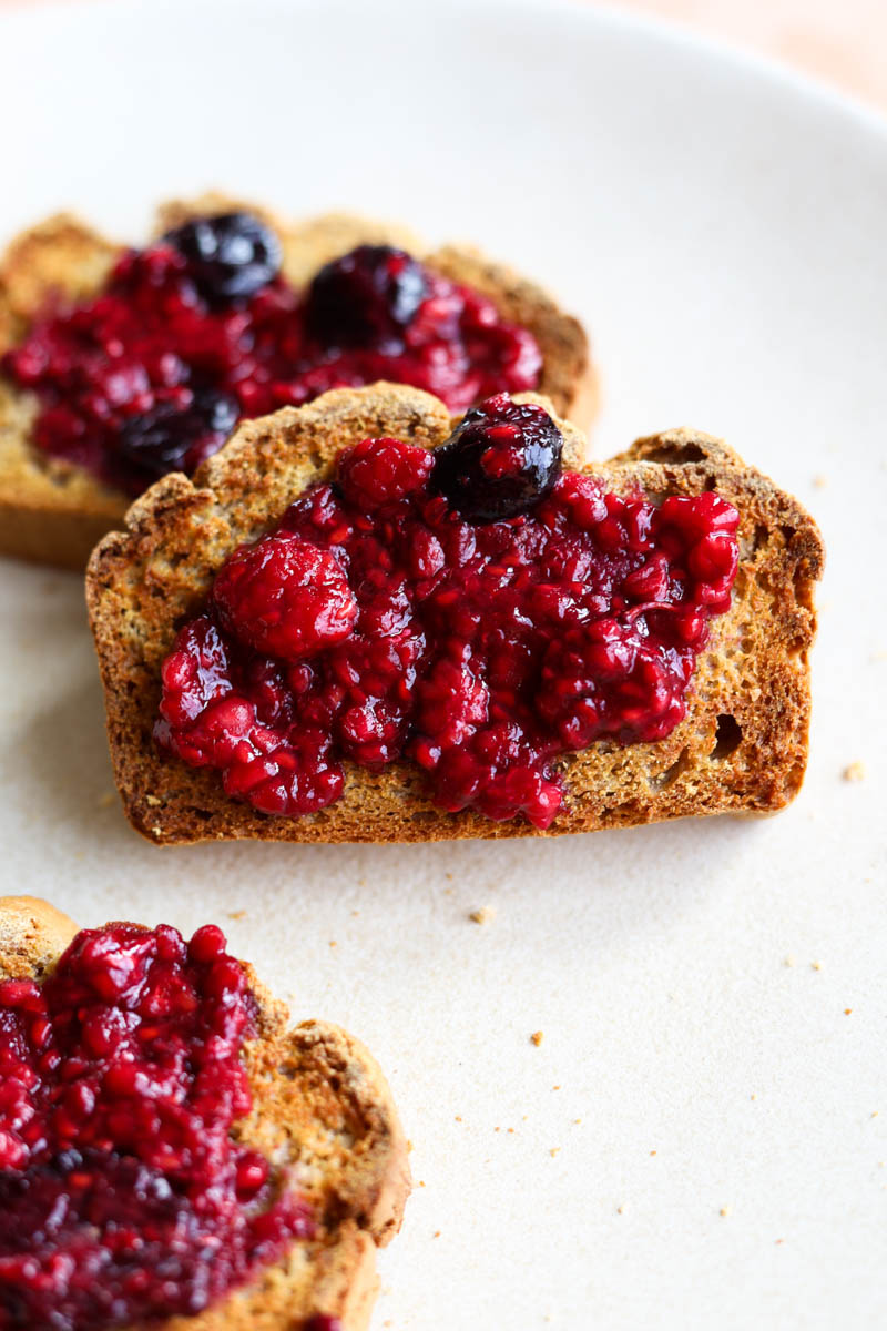 Air fryer toast with homemade berry jam.