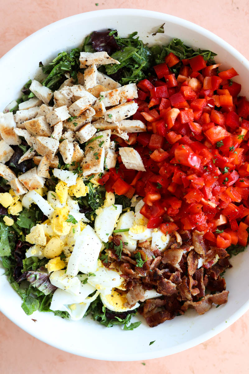Overhead picture of cobb salad.