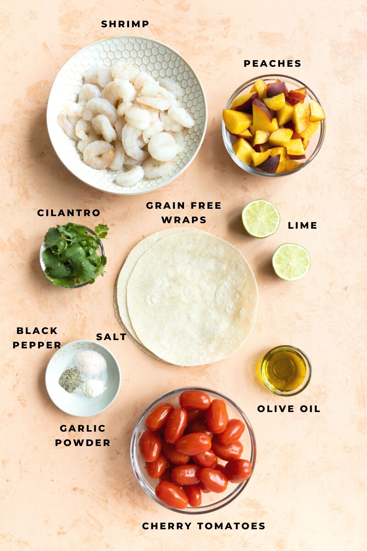 Grilled shrimp taco ingredients measured out.