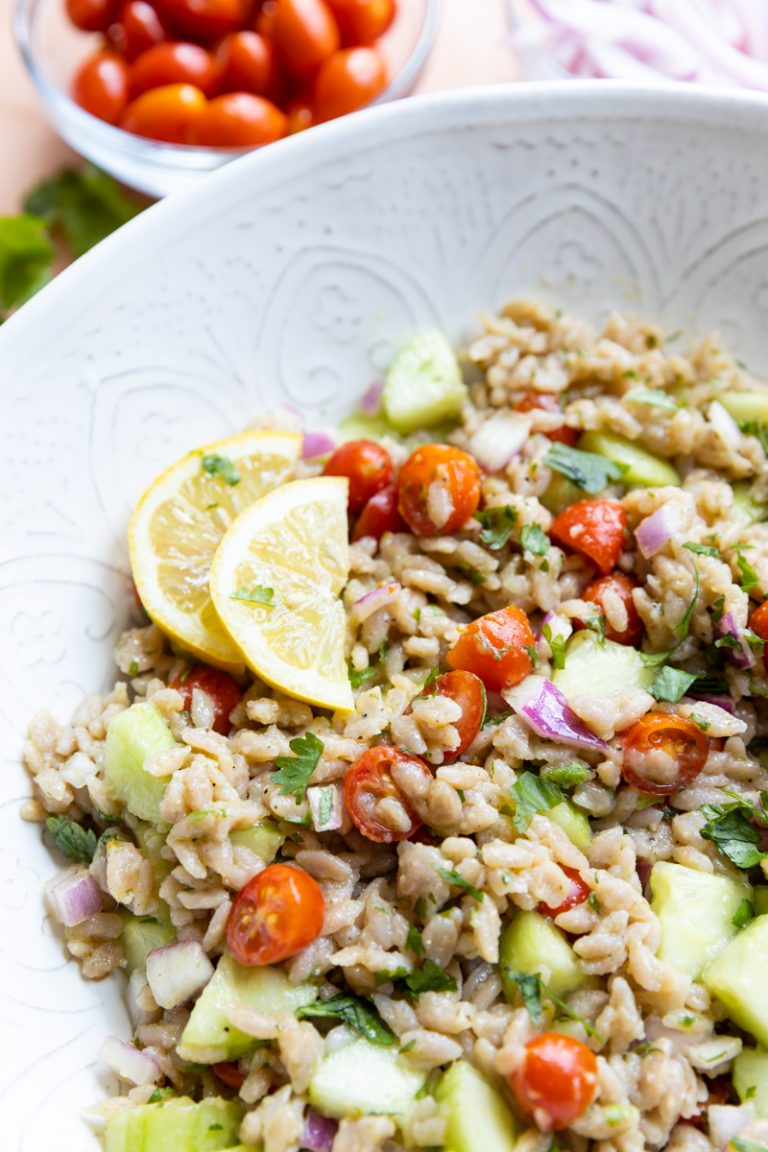 Lemon Orzo Salad Fresh Water Peaches