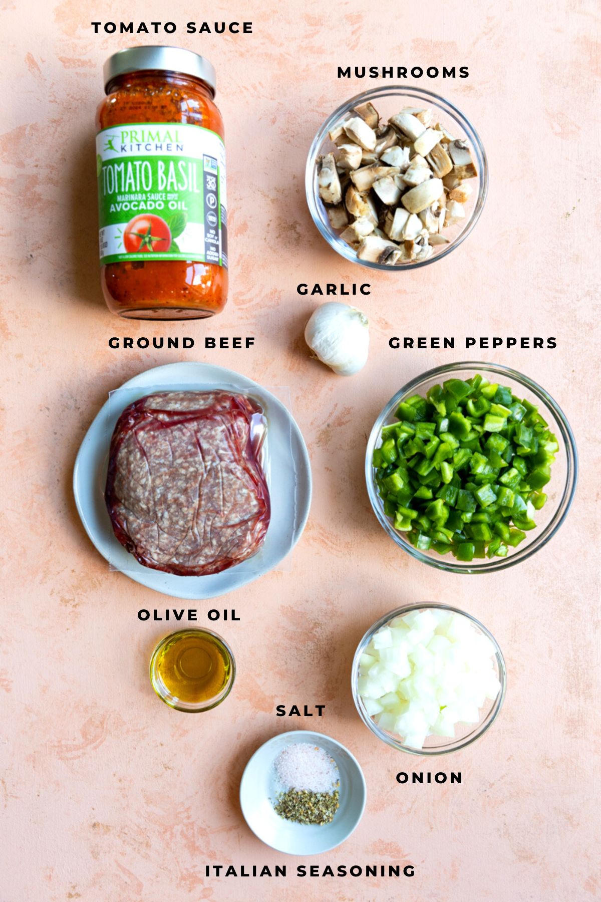 Pizza bowl ingredients.