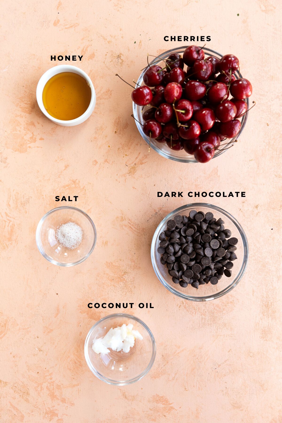 Ingredients measured out for dark chocolate cherry cups.