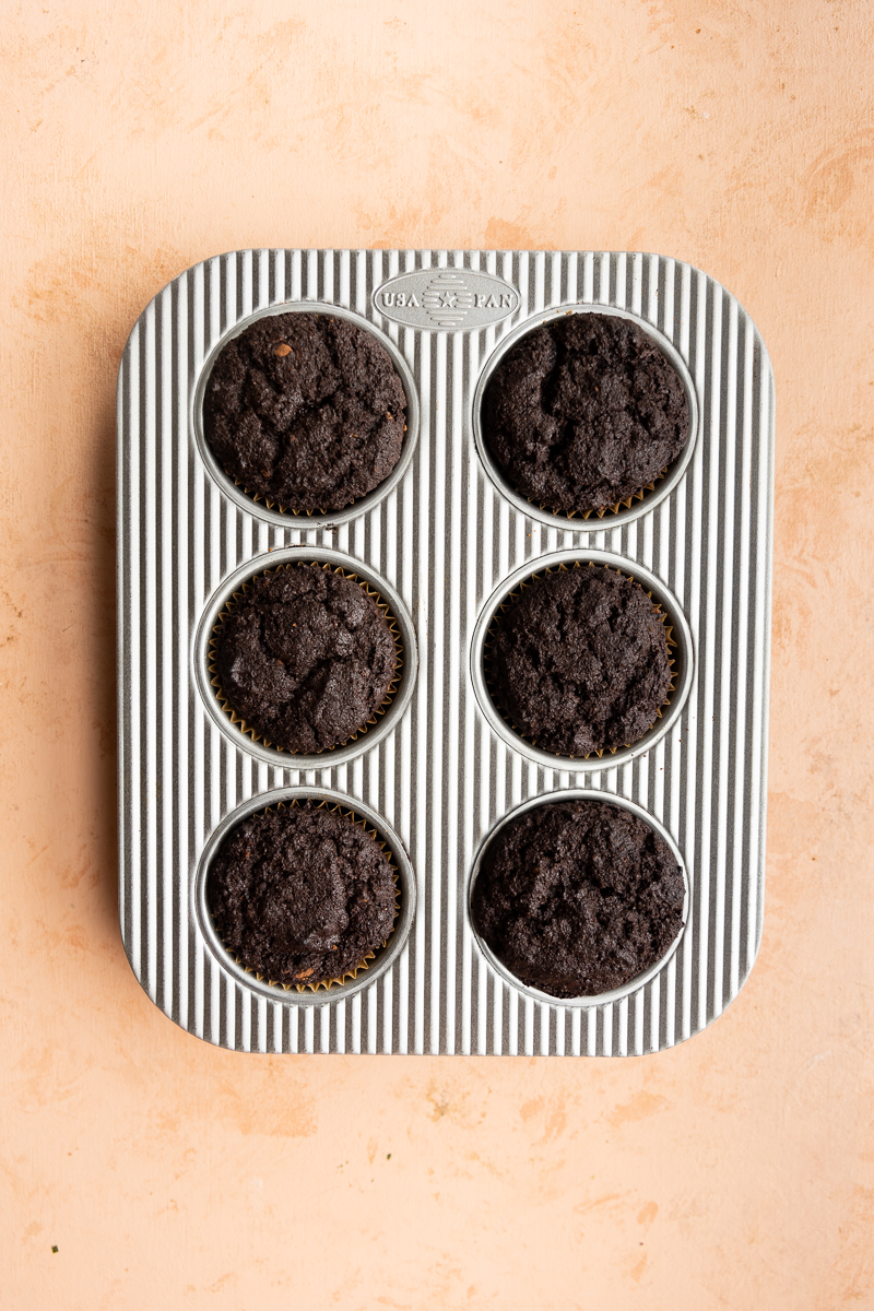Baked cupcakes in muffin tins.