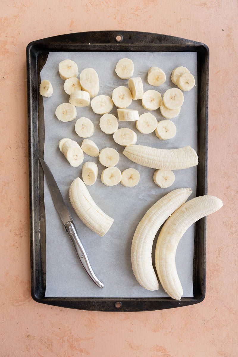 Half of bananas cut into small pieces.