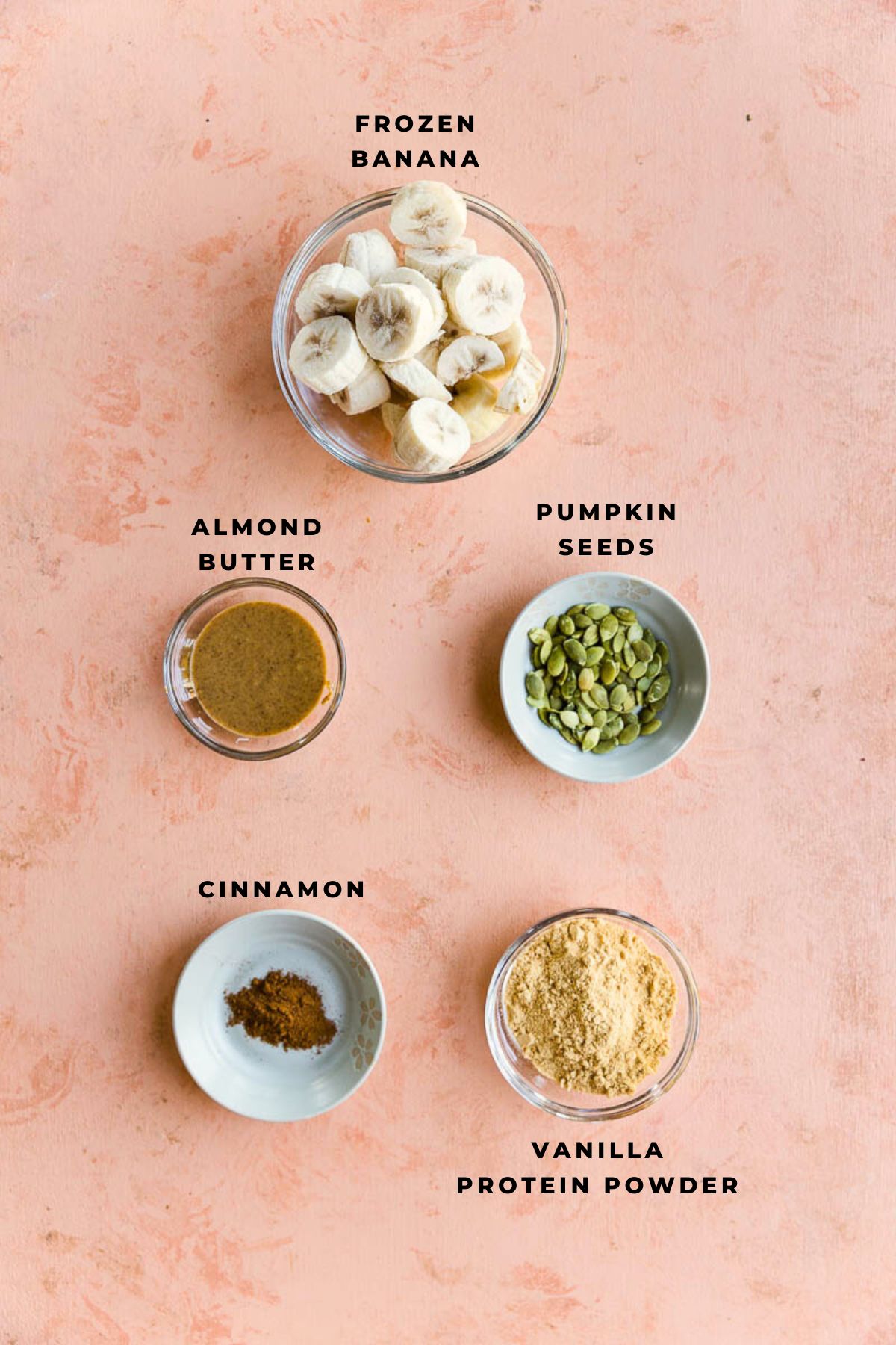 Ingredients measured out for cinnamon roll smoothie recipe