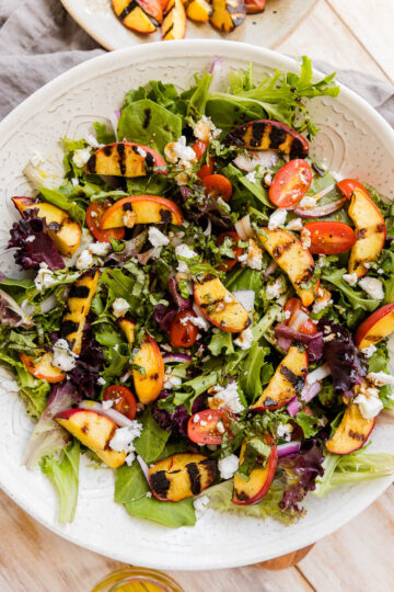 Grilled Peach Summer Salad with Dairy-Free Feta - Fresh Water Peaches