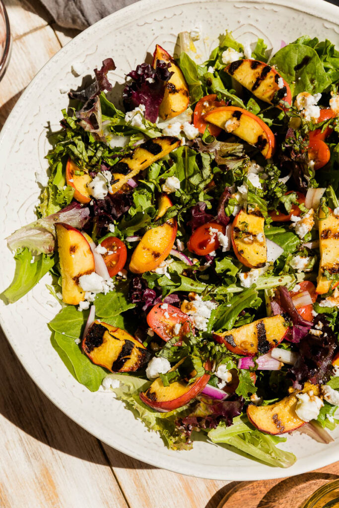 Grilled Peach Summer Salad with Dairy-Free Feta - Fresh Water Peaches