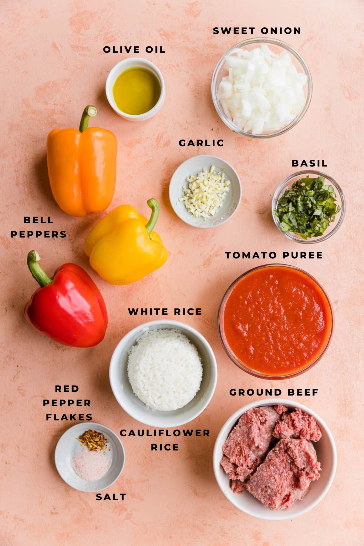 Ingredients measured out for grilled stuffed peppers.