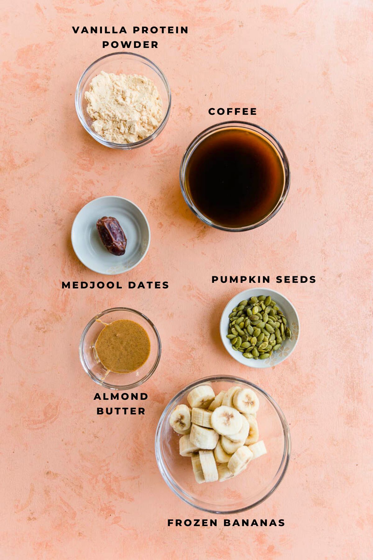 Ingredients measured out for coffee smoothie.