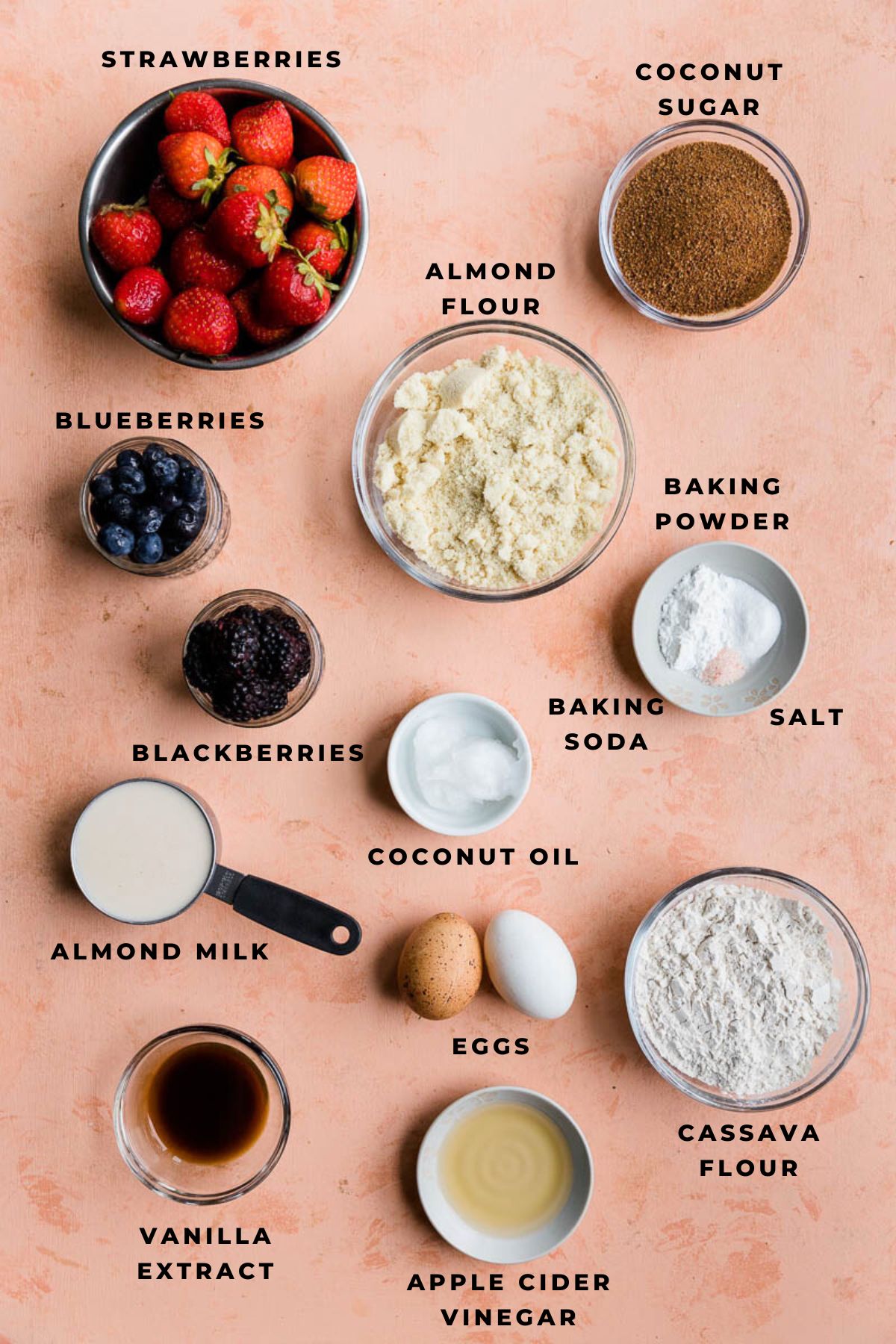 Ingredients measured out for gluten-free chantilly cake.
