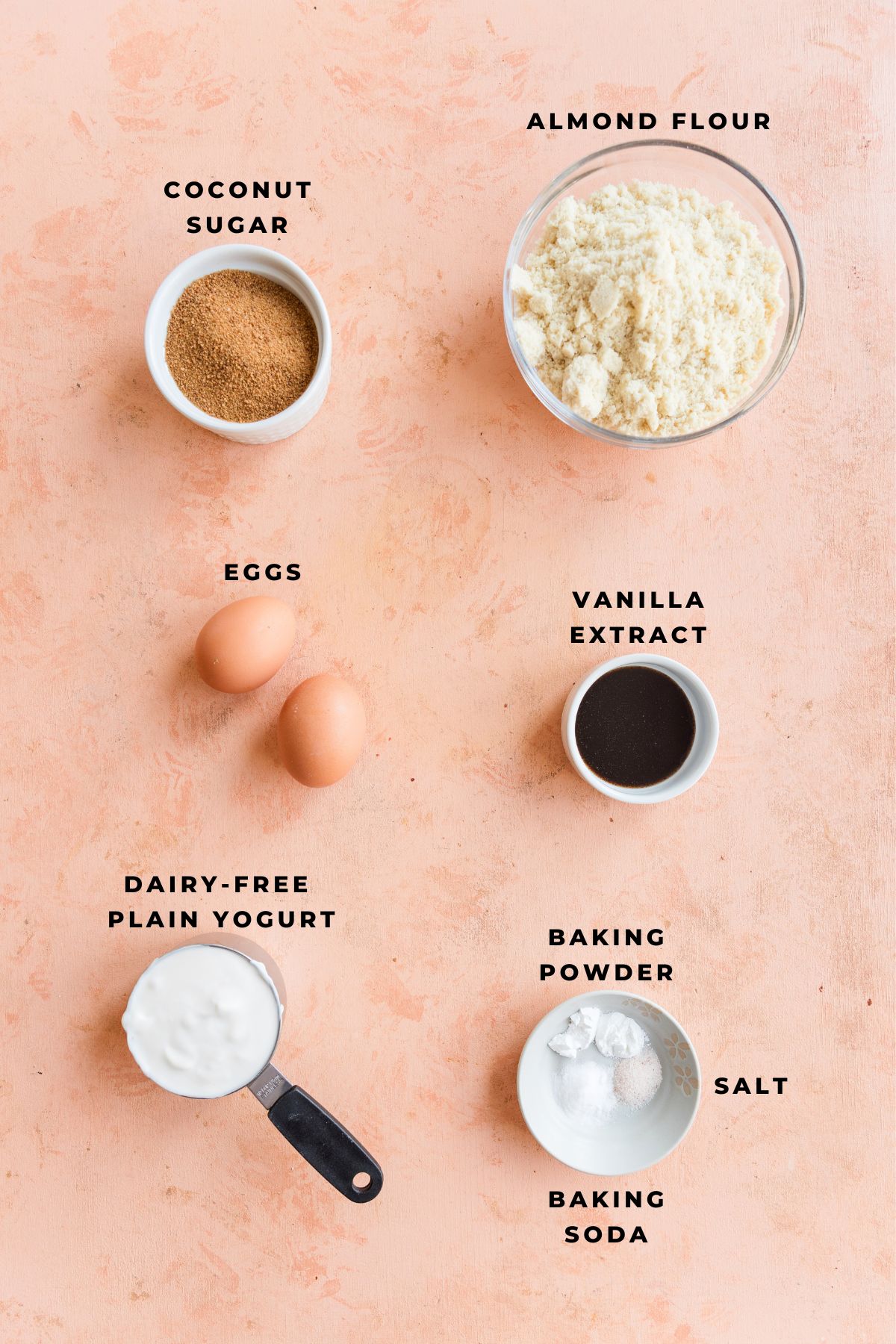 Ingredients measured out for soft gluten free vanilla cupcakes.