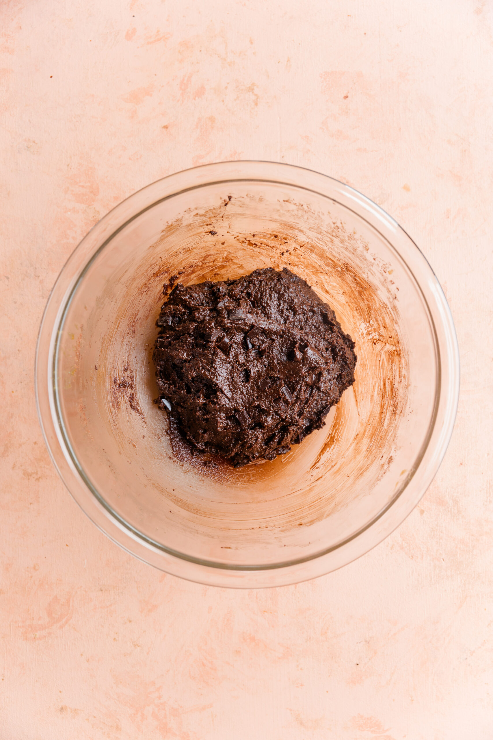 Double chocolate cookie dough with dark chocolate chunks folded in.