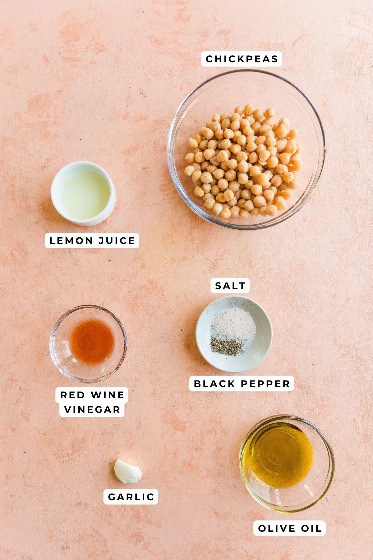 Ingredients measured out for homemade hummus.